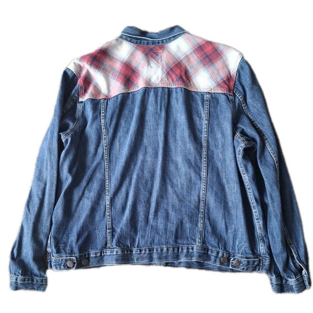 Women's GAP & PENDLETON Denim Jean Jacket Size XXL Blue & Red Plaid Y2K - Picture 2 of 7